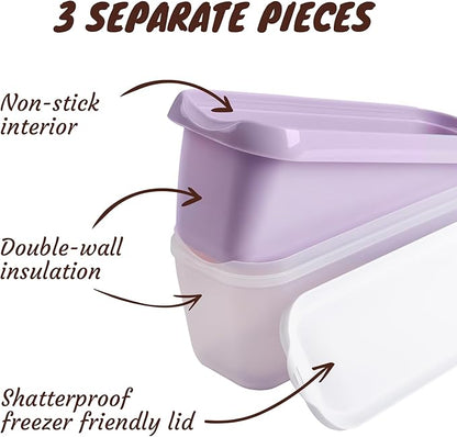 2 Pack Ice Cream Tub Containers (1.6 Quart Each), Reusable Freezer Storage Containers with Lids for Homemade Sorbet, Frozen Yogurt, or Gelato, Orange and Purple