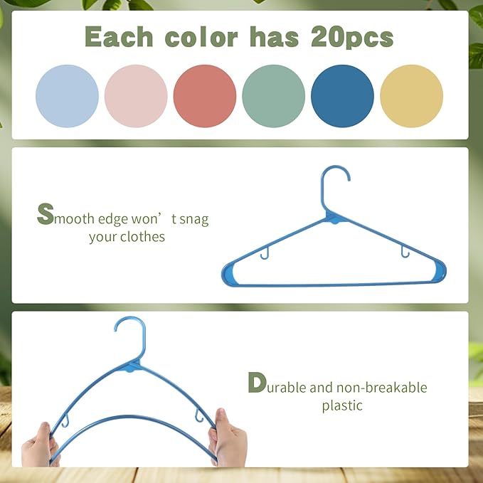 Jetec 120 Pcs Plastic Clothes Hangers Bulk Heavy Duty Hangers with Hooks Durable, Space Saving Thick Closet Hangers Coat Hanger for Clothing Adult Shirts Pants Dresses(Morandi)