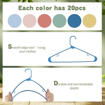 Jetec 120 Pcs Plastic Clothes Hangers Bulk Heavy Duty Hangers with Hooks Durable, Space Saving Thick Closet Hangers Coat Hanger for Clothing Adult Shirts Pants Dresses(Morandi)