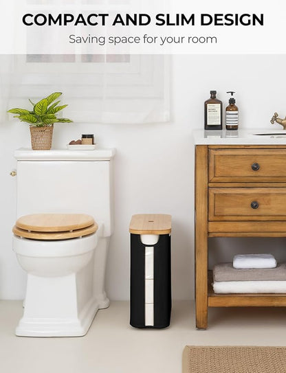 StorageWorks Large Toilet Paper Storage with Bamboo Lid, Toilet Paper Holder Basket for Up to 12 Mega or 16 Regular Size Rolls, Paper Storage Baskets for Bathroom, Black, 1 Pack