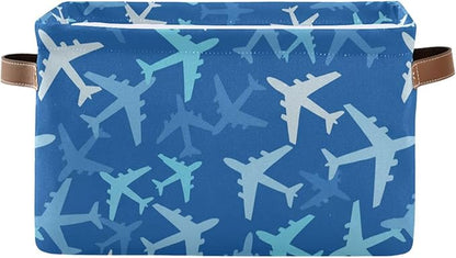 Airplanes in The Sky Large Storage Basket Cube Storage Bin Canvas Fabric Organizer Handles Collapsible Decorative for Clothes Toys Bedroom