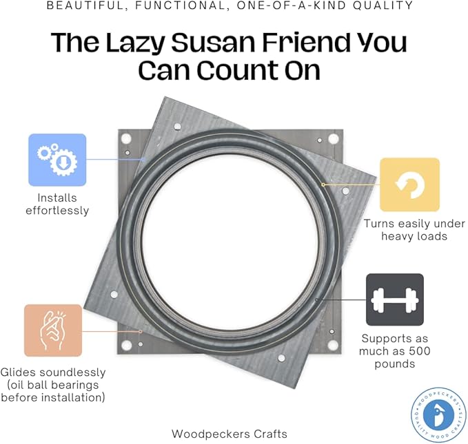Lazy Susan Hardware, 6 inch, 500 lbs. Load Capacity, Pack of 10 Steel Lazy Susan Turntable Ball Bearing, by Woodpeckers