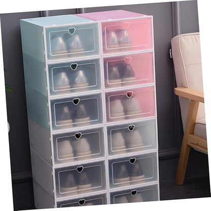 PRETYZOOM 4Pcs Capacity Transparent Thickened Plastic Storage Case with Clamshell Design Drawer Type Shoes Container Shaped Lid for Seasonal Shoe Organization Dust