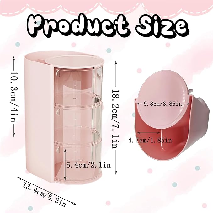 Hair Accessories Organizer,Rotating 3-Tier Pink Storage Tower,Multifunctional Rotatable Holder for Hair Accessories,Hair Clips,Bows,Scrunchies,Makeup Brush Holder,Pink Vanity Accessories