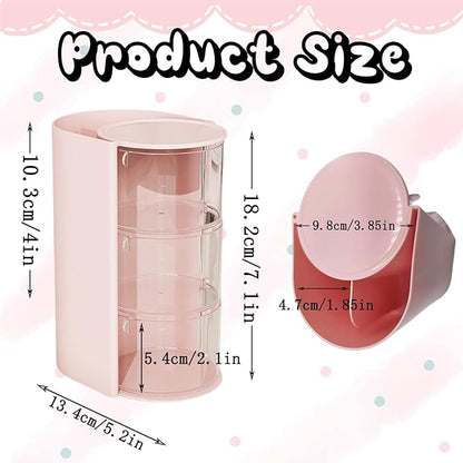 Hair Accessories Organizer,Rotating 3-Tier Pink Storage Tower,Multifunctional Rotatable Holder for Hair Accessories,Hair Clips,Bows,Scrunchies,Makeup Brush Holder,Pink Vanity Accessories