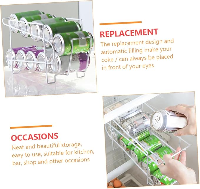PRETYZOOM 1pc Automatic Beer Storage Rack for Refrigerator Creative Iron Can Organizer Automatic Coverage White for Kitchen Bar Office and Living Room