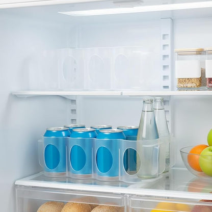 Beverage Organizer Rack for Refrigerator, Stacking Can Dispenser to Stop Rolling Cans and Bottles, Space Saving Fridge Storage Shelf, Clear PP Plastic