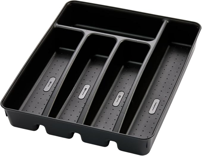 madesmart Silverware Tray, 5 Compartment Flatware Organizer for Forks, Knives & Spoons, Durable Drawer Organizer, Carbon