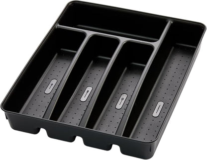 madesmart Silverware Tray, 5 Compartment Flatware Organizer for Forks, Knives & Spoons, Durable Drawer Organizer, Carbon