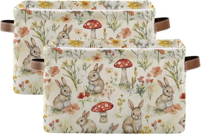 Easter Mushroom Bunny Rectangular Storage Basket Organizer Bin Shelf Baskets For Clothes Gifts For Home Office Dorm