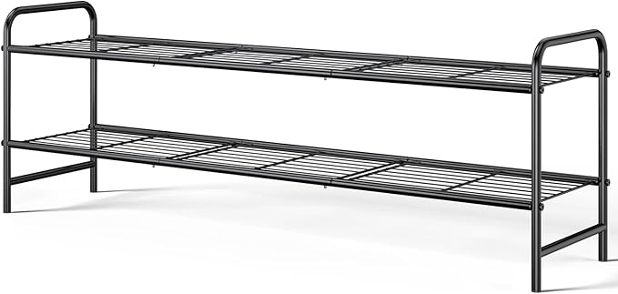 Kitsure Shoe Rack - Stainless Steel Shoe Organizer, Sturdy Shoe Rack for Closet and Front Door Entrance, Free Standing Shoe Shelf, Closet Organizers and Storage, 37.3" Wide - 2 Tier, Black