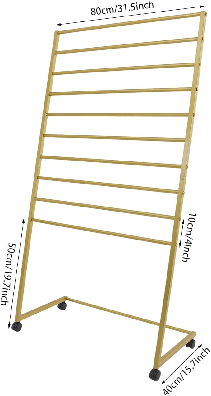 10 Tier Metal Scarf Holder Organizer, Freestanding Hijab Rack, Floor-Standing Hijab Stand for Boutique Display, Retail Store, Bedroom (Gold, 10 Tier)