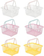 PATIKIL 6PCS Mini Shopping Basket, Small Plastic Basket Mini Storage Basket Grocery Tiny with Handles Organizer Filtered Water for Organizing Toys Eggs Fruits Snacks,White Purple Yellow
