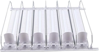Soda Can Dispenser for Refrigerator, ABS 15in Large Capacity 6 Rows Adjustable Width Drink Dispenser for Fridge, Spring Loaded Easy Slide Self Pushing Drink Holder (White)