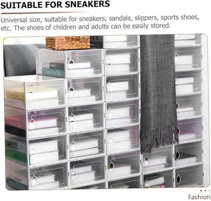 BESPORTBLE Stackable Clamshell Shoes Organizer with Dustproof Flip Cover White Plastic Shoe Storage Box for Home Closet