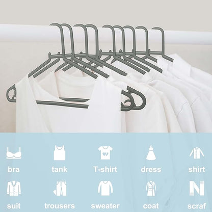 Byomostor Plastic Hangers 50 Pack, Light Weight Durable Clothes Hangers with Hooks Standard Size G-Shape&Non-Slip Coat Hangers for Everyday Use (Grey)