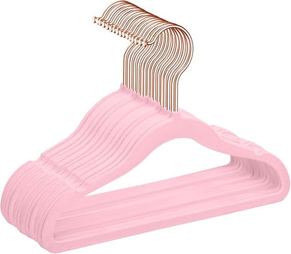 MIZGI Baby Velvet Hangers,Non-Slip Kids & Toddler Hangers,11.8 Inch Hangers for Baby Clothes,Pack of 50(Pink)
