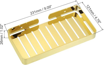 uxcell Soap Dish Holder, 304 Stainless Steel Soap Bar, Wall Mounted Soap Tray with Installation Kits, Soap Saver for Shower Wall Kitchen Counter (Gold)