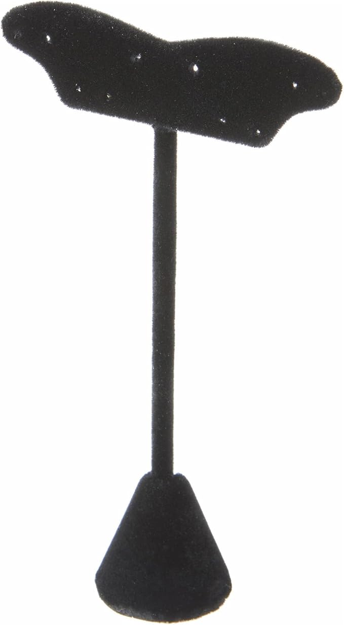 Plymor Black Velvet Fish Tail Style, Five Pair Earring Display Stand, 3.125" W x 1.25" D x 5.5" H