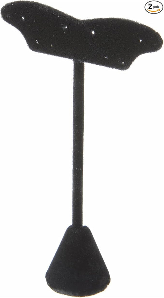 Plymor Black Velvet Fish Tail Style, Five Pair Earring Display Stand, 3.125" W x 1.25" D x 5.5" H (Pack of 2)
