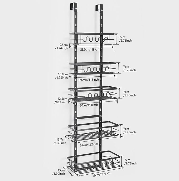 Tnfeeon Door Storage Organizer Metal Baskets No Drill Hanging Rack for Kitchen Bathroom Pantry Space Saving for and Towel Storage
