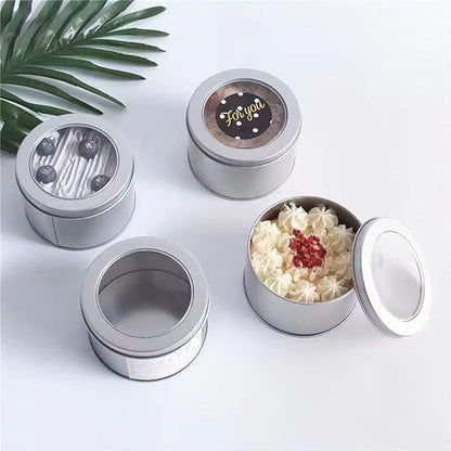 Metal Tin Cans - 2 Ounce Round Empty Containers with Clear Top for Cosmetics Crafts Food Storage Party Favors (30)