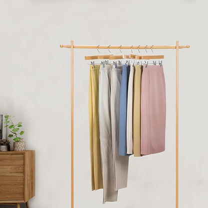 Nature Smile Wooden Pants Hangers Skirt Hanger Solid Lotus Wood Jeans Bottom Hanger with Clips Natural Color(20 Pack)