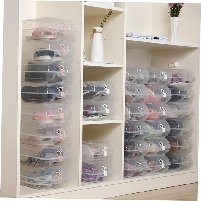 SOLUSTRE Thickened Flip Shoe Box Shoe Cube Organizer Lids Large Storage Box for Sneakers Plastic for Men Women