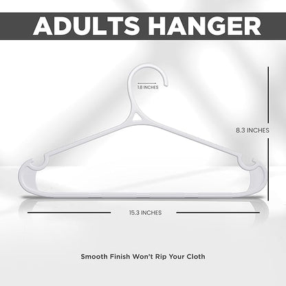 Utopia Home Plastic Hangers 50 Pack for Shirts & Pants – Space-Saving Heavy Duty Plastic Hangers with Non-Slip Shoulder Grooves & Notches - Anti-Slip Pants Bar for Increased Grip (White)