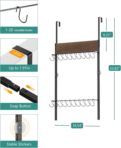 FANGSUN 2-Tier Over the Door Hat Rack with 20 Movable Hooks – Wall Mounted Hat Organizer for Baseball Cap Storage, Cap Holder Gifts for Men Dad, Christmas Presents