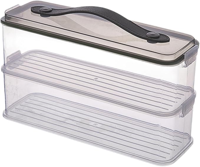 Pasta Container with Handle Food Storage Box Airtight Spaghetti Keeper Rectangular Canister, Double Layer