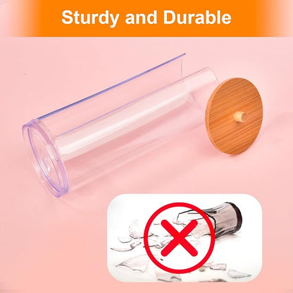 2 Pcs Cotton Round Holder, Cotton Pad Holder with Bamboo Lids, Makeup Storage Cotton Pad Dispenser Bathroom Canisters Bamboo Bathroom Storage Jars Storage Containers Clear Plastic