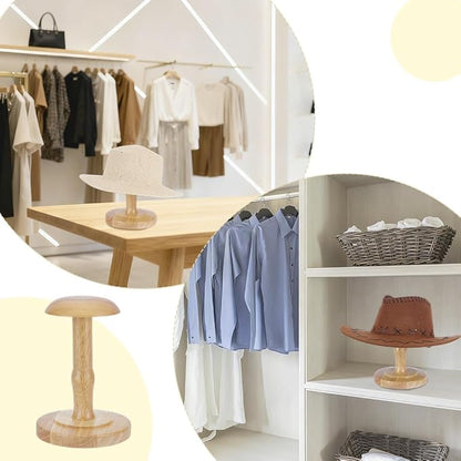 Cowboy Hat Stand Vintage Dome Dock Tabletop Hat Rack Holder Rustic Helmet Display Stand for Caps Wigs Helmet Cap Organizer Display Riser Decor for Home Desktop Shelf (Blanched Almond)