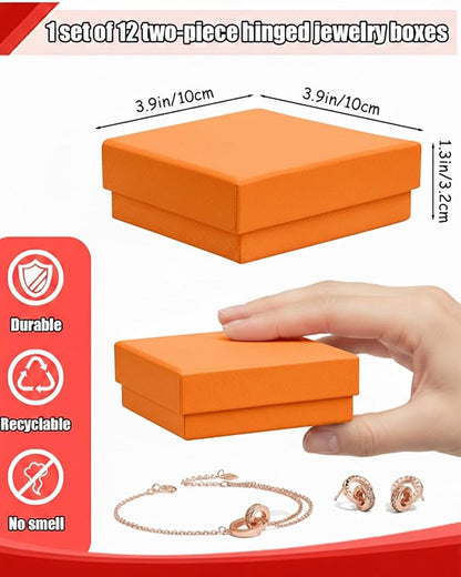 Rocutus Jewelry Gift Boxes for Necklace, Earring, Ring - Cotton Filled Cardboard Paper Jewelry Box Gift Cases for Wedding, 12 Pack Engagement, Gift Packaging, Luxury Jewelry Box, Ring Box (Orange)