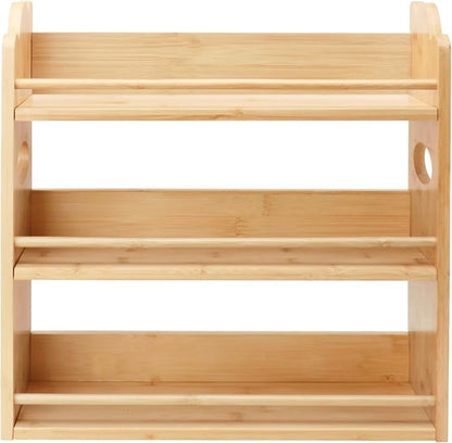 3 Tier Bamboo Spice Rack, Spice Rack Organizer, Seasoning Jars Rack Shelf Spice Organizer for Kitchen Counter or Wall Mounting, Spice Storage Holder with handles, Jars Not Included,Natural