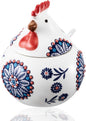 Ceramic Salt Cellar with Lid and Spoon, 13 oz Large Chicken Salt Jar, Chicken Sugar Containers for Countertop, Decorative Kitchen Holder for Coffee, Pepper, Seasonings, Spices, Candy(Blue)