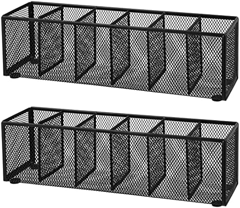 Teling 2 Pcs Mesh Desk Organizer Metal Mesh Pen Holder 6 Compartments Desktop Stationery Pencil Caddy Organizer Basket(Black) by Teling