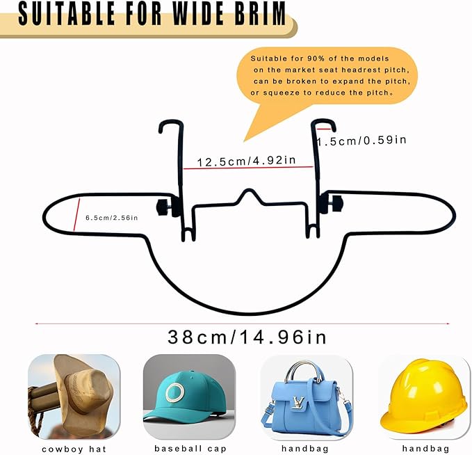 Cowboy Hat Holder Rack for Truck SUV Car 2 Pack Back Seat Cowboy Hat Rack, Removable Metal Hard Hat Holder,Keep Hat Shape Car Accessories