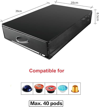 Coffee Pod Holder Storage Drawer Compatible With Verismo,Nespreso Vertuoline,CBTL,Caffitaly,Lavazza Blue Pods,40 Pod Capsule Holder,Office or Home Kitchen Counter Organizer