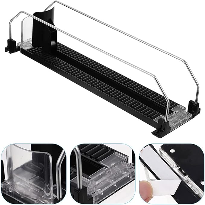 2Pcs Drink Organizer for Fridge, Soda Can Dispenser with Automatic Pusher Glide, Refrigerator Bottle Organizer Beverage Storage Holder for Refrigerator Pantry Vending Machine (3-4 Can)