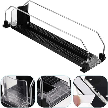 2Pcs Drink Organizer for Fridge, Soda Can Dispenser with Automatic Pusher Glide, Refrigerator Bottle Organizer Beverage Storage Holder for Refrigerator Pantry Vending Machine (3-4 Can)