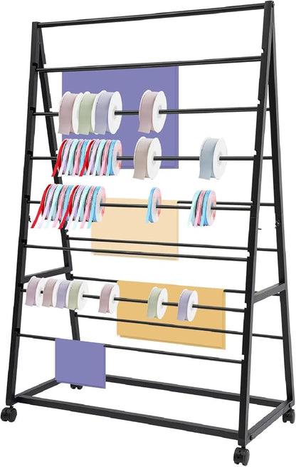 Ribbon Organizer 15 Tier Metal Ribbon Holder Organizer Rack, Double-Sided Ribbon Storage Rack, 31.5In/W, Gift Wrapping Paper Craft Ribbon Storage Shelf for Scarf, Ties, Belt, Towel
