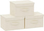 Fabric Storage Bins Cube Organizers with Flip-Top Lid and Handles,Storage Boxes for Organizing Home,Office,and Closet,Beige,3 Pack 10.2 X 7.9 X 6.7 in