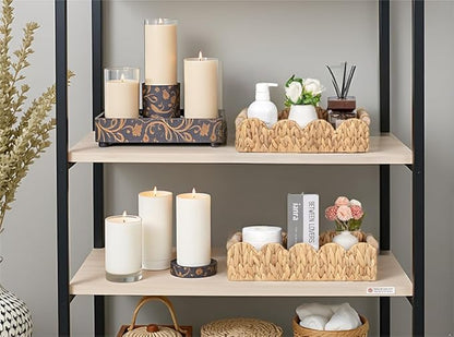 Kriitools Decorative Toilet Paper Storage Basket, Modern Farmhouse Home Decor Scalloped Basket for Organizing, Pantry Baskets for Shelves, Countertop, Living Room, w/Wood Handles, Natural, 2 Sizes