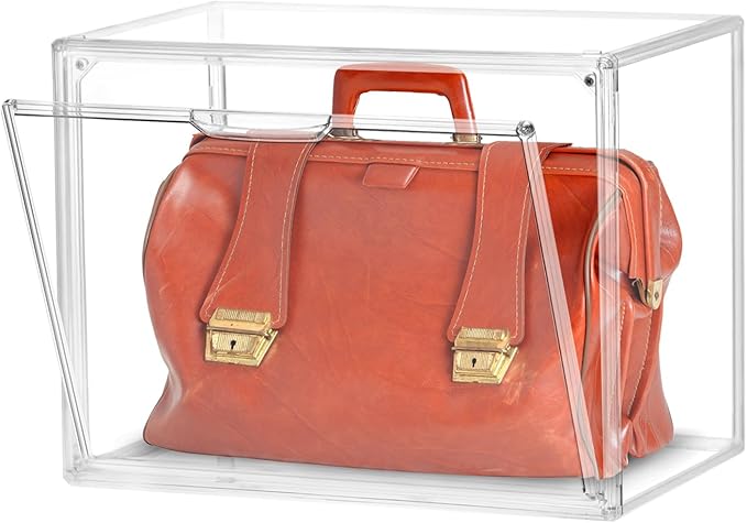 QWORK Stackable Plastic Closet Storage Container Shoebox - Clear Versatile Organizer for Shoes and Bags, 14x8.6x10.6 inches