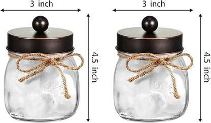 Amolliar Mason Jar Bathroom Storage Organizer -Oil Rubbed Bronze- Rustic Farmhouse Decor Bathroom Accessories - Qtip Holder Dispenser Glass Apothecary Jar-Qtips,Cotton Swabs,Ball,Flossers (2 Pack)