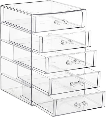 ELLDOO Rollerball Perfume Organizer with 5 Drawer, Clear Acrylic Perfume Storage Holder Beauty Scent Holder, Makeup Lipgloss Lipstick Display Case Office Supplies Box