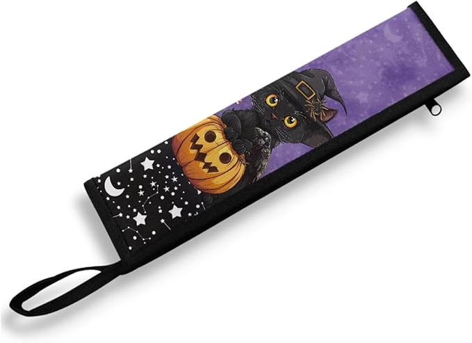 COEQINE 11.8 x 2.7 inch Halloween Utensil Case Holder for Portable Lightwieght Leafproof Travel Accessories Case Black Cats Pumpkin Themes Fork Spoon Knife