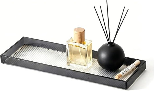 13.4"x4.3"Black Bathroom Trays for Counter,Long Narrow Tray countertop,Small Acrylic Trays for Vanity Makeup Storage,Coffee Table Organizer,Kitchen Tray,Decorative Perfume Tray for Dresser