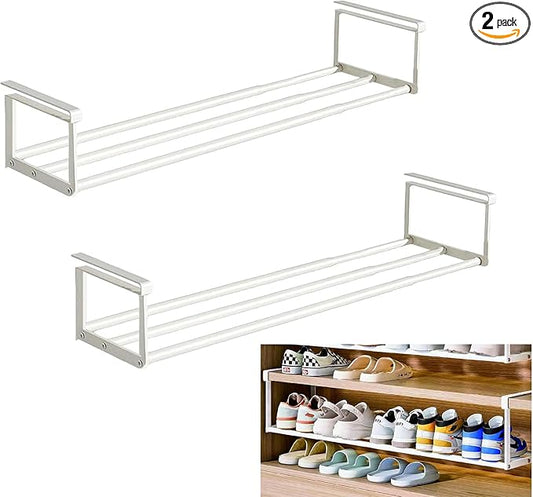 Hanging Shoe Organizer for Shoe Cabinet, Expandable Shoe Rack 15.7“-27.5“, Under Shelf Storage for Closet, Retractable Space Saving Rack for Pantry Laundry Room (2 Pack)